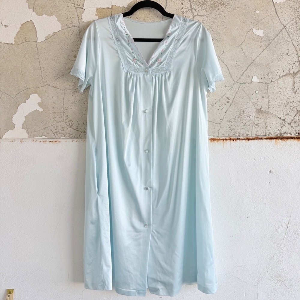 Vintage Nightgown Pastel Floral Embroidered House Dress Grandmacore Nightie L